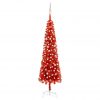 Usko božićno drvce s LED svjetlima i kuglicama 210 cm crveno