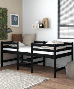 Krevet srednje visine od masivne borovine crni 90 x 200 cm
