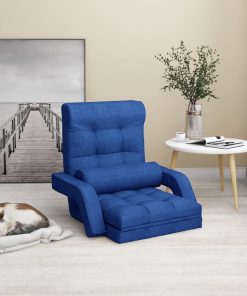 Sklopiva podna stolica s funkcijom kreveta plava od tkanine