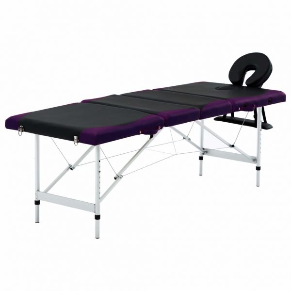 Sklopivi masažni stol s 4 zone aluminijski crno-ljubičasti