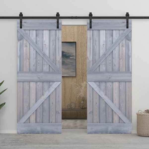 Klizna vrata s priborom za montažu 90 x 210 cm od borovine siva
