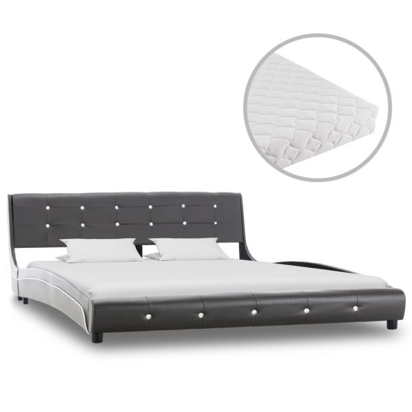 Krevet od umjetne kože s madracem sivi 160 x 200 cm