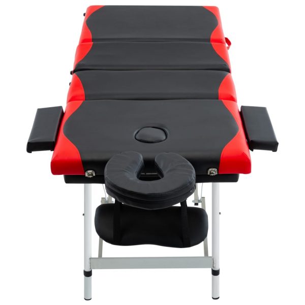 Sklopivi masažni stol s 4 zone aluminijski crno-crveni