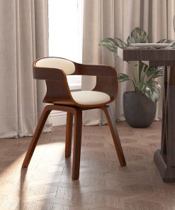 Blagovaonska stolica krem od umjetne kože i savijenog drva