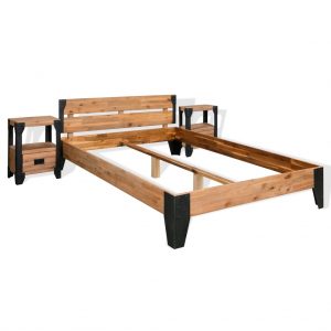 Okvir za krevet s 2 ormarića od bagremovog drva i čelika 140x200 cm
