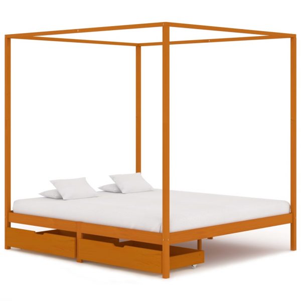 Okvir za krevet s baldahinom i 2 ladice 160 x 200 cm borovina