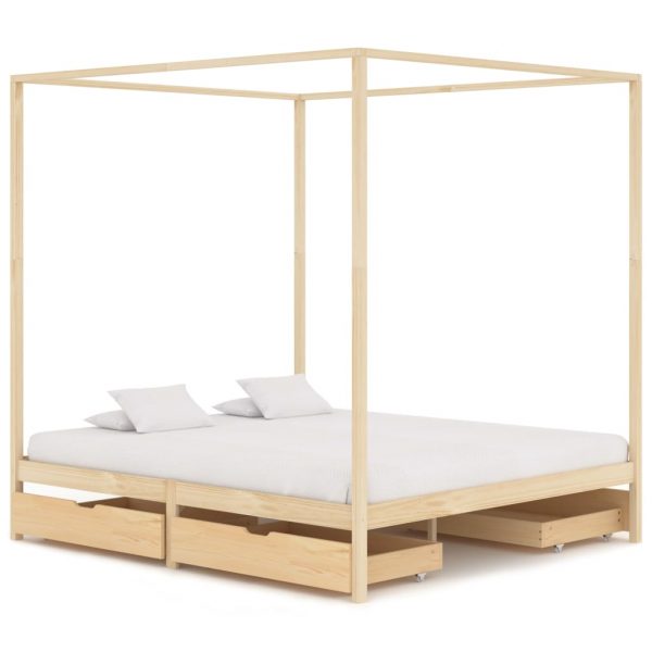 Okvir za krevet s baldahinom i 4 ladice 180 x 200 cm borovina