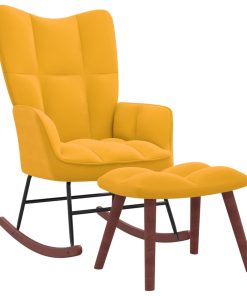 Stolica za ljuljanje s osloncem za noge boja senfa baršunasta