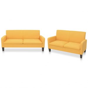 2-dijelni set sofa od tkanine žuti