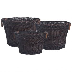 3-dijelni set košara za drva za ogrjev tamnosmeđi od vrbe