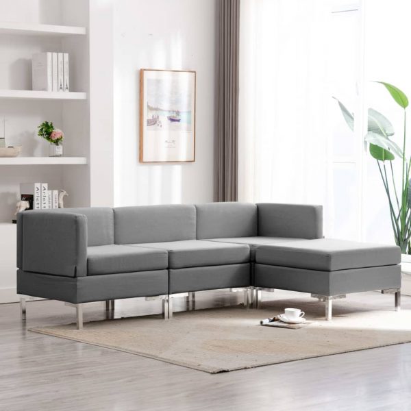 4-dijelni set sofa od tkanine svjetlosivi