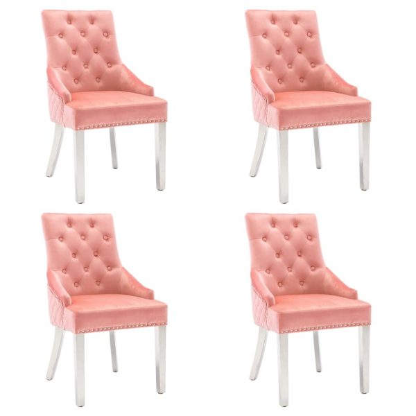 Blagovaonske stolice 4 kom ružičaste baršunaste