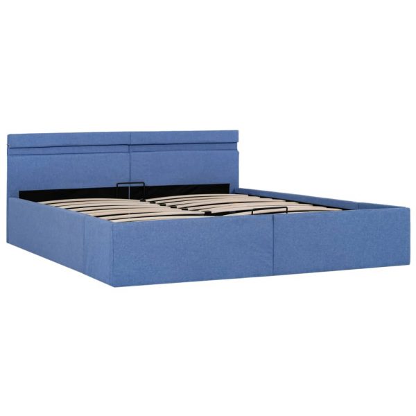 Hidraulični okvir za krevet od tkanine LED plavi 160 x 200 cm