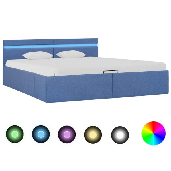 Hidraulični okvir za krevet od tkanine LED plavi 160 x 200 cm