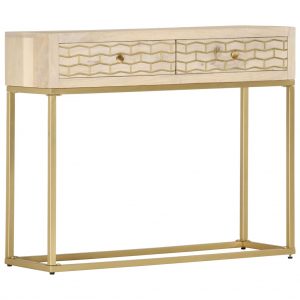 Konzolni stol zlatni 90 x 30 x 75 cm od masivnog drva manga