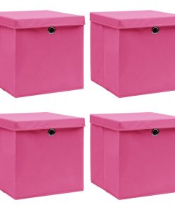 Kutije za pohranu s poklopcima 4 kom roze 32x32x32 cm tkanina