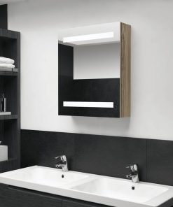 LED kupaonski ormarić s ogledalom boja hrasta 50 x 14 x 60 cm