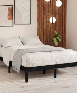 Okvir za krevet od masivne borovine crni 150 x 200 cm UK king