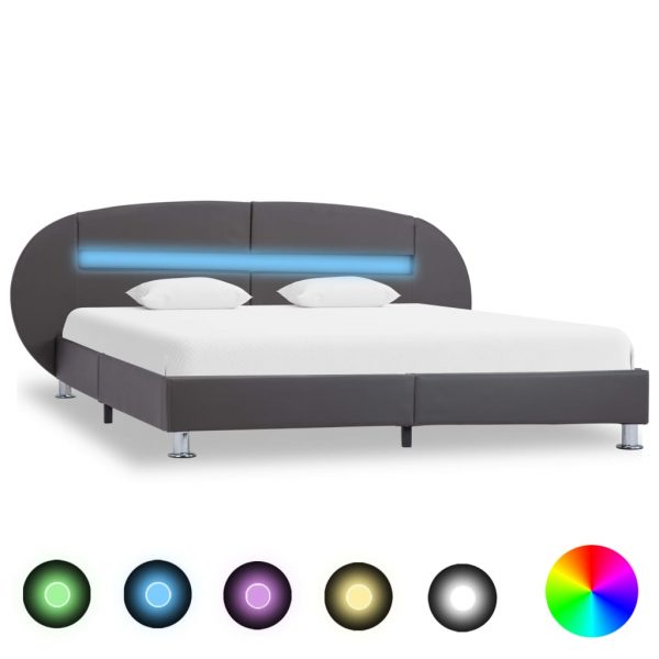 Okvir za krevet od umjetne kože s LED svjetlom sivi 180x200 cm