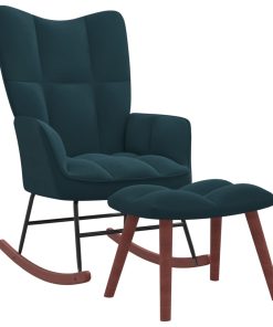 Stolica za ljuljanje s osloncem za noge plava baršunasta