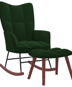 Stolica za ljuljanje s osloncem za noge tamnozelena baršunasta