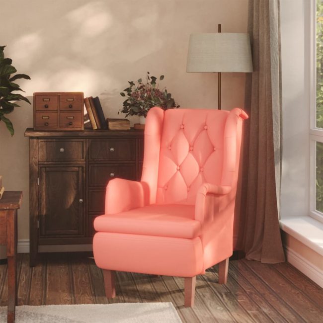 Fotelja s nogama od masivnog drva kaučukovca baršun ružičasta