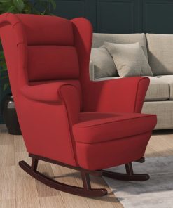 Fotelja za ljuljanje s drvenim nogama boja vina baršunasta