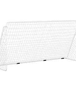 Nogometni gol s mrežom bijeli 366 x 122 x 182 cm čelčni