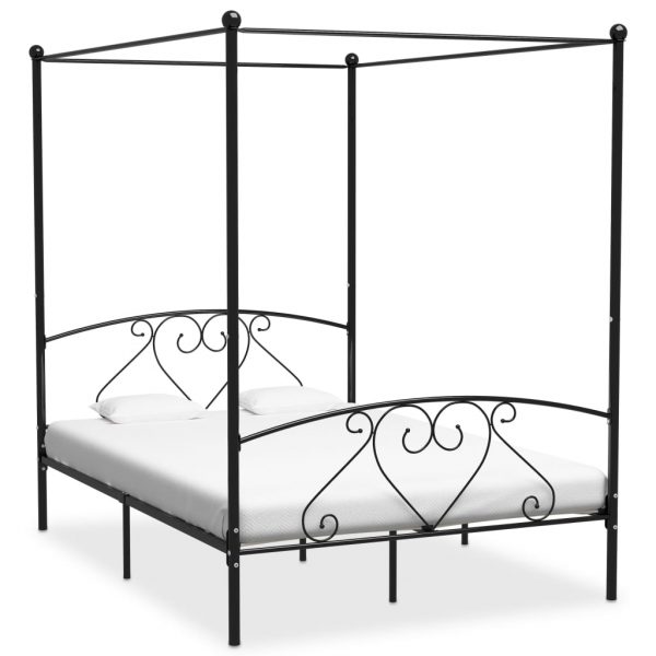 Okvir za krevet s nadstrešnicom crni metalni 140 x 200 cm