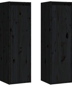 Zidni ormarići 2 kom crni 30 x 30 x 100 cm od masivne borovine