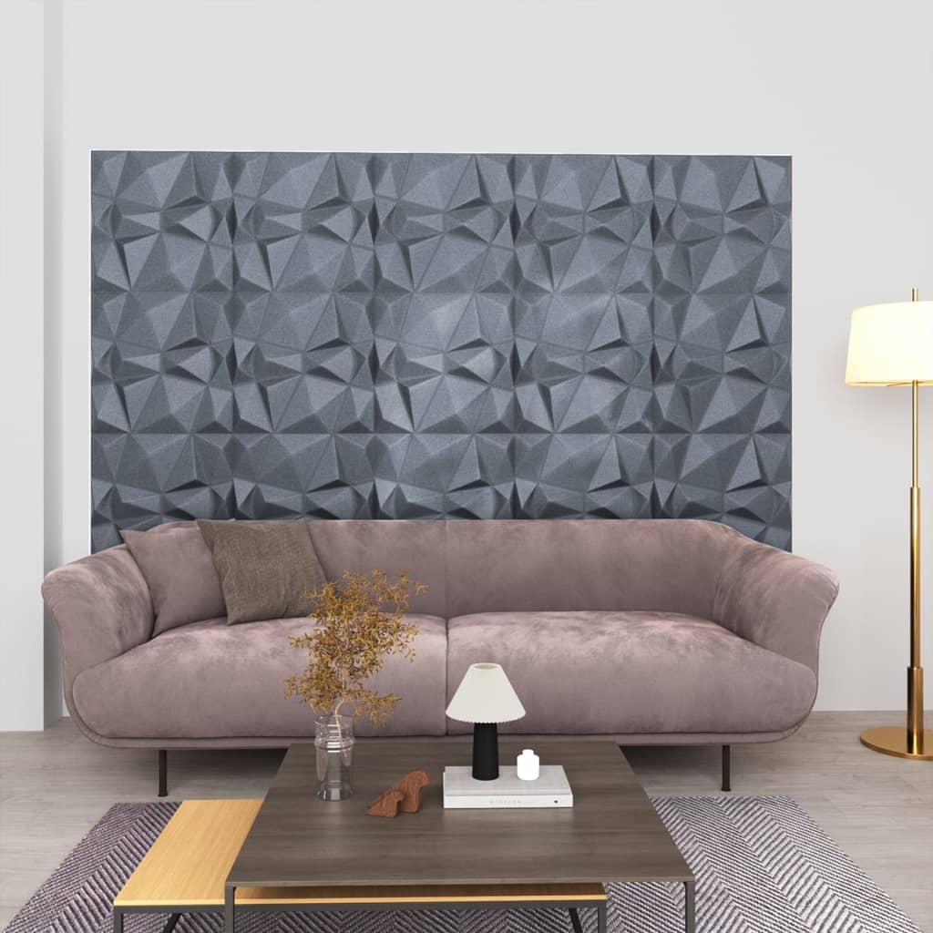 3D zidni paneli 12 kom 50 x 50 cm dijamantno sivi 3 m²