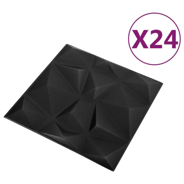 3D zidni paneli 24 kom 50 x 50 cm dijamantno crni 6 m²