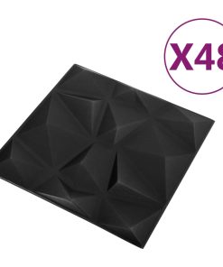 3D zidni paneli 48 kom 50 x 50 cm dijamantno crni 12 m²