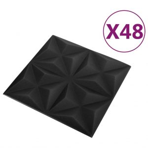 3D zidni paneli 48 kom 50 x 50 cm origami crni 12 m²