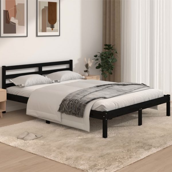 810414 Bed Frame Solid Wood Pine 140x190 cm Black