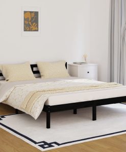 810444 Bed Frame Solid Wood Pine 160x200 cm Black