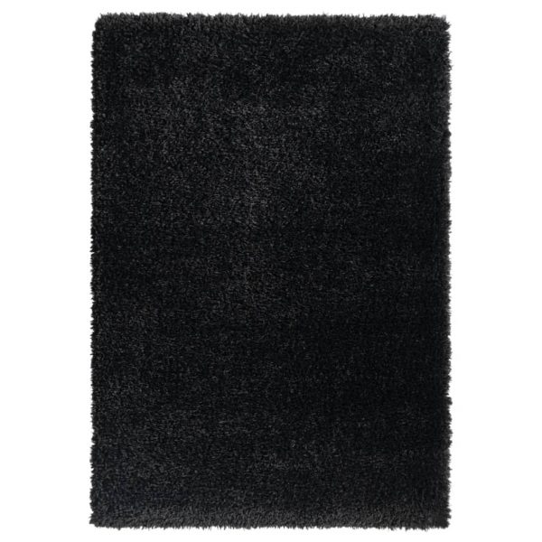Čupavi tepih s visokim vlaknima crni 120 x 170 cm 50 mm