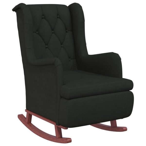 Fotelja s nogama za ljuljanje od kaučukovca crna baršunasta