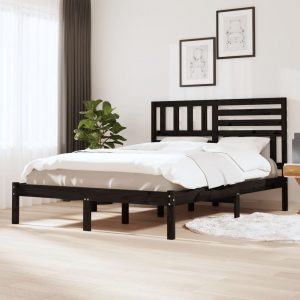 Okvir za krevet od masivne borovine crni 150 x 200 cm 5FT King