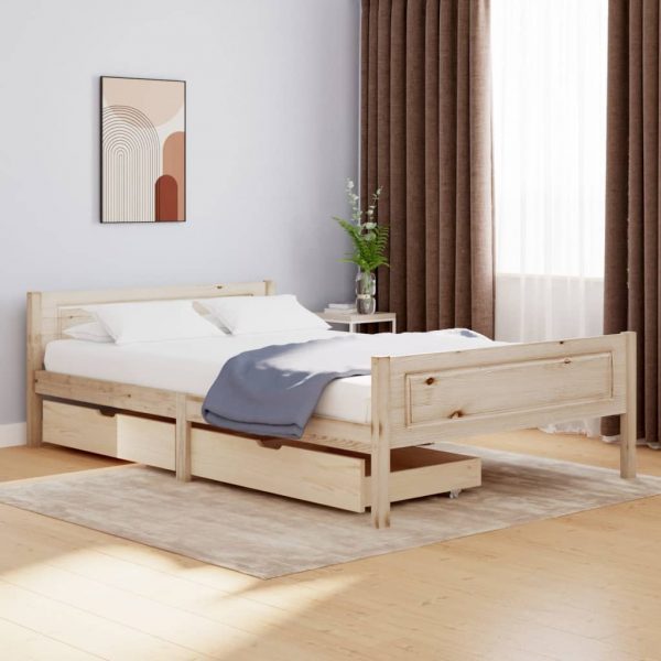 Okvir za krevet s 2 ladice 120 x 200 cm od masivne borovine