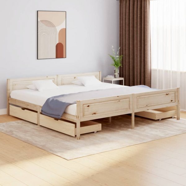 Okvir za krevet s 4 ladice 200 x 200 cm od masivne borovine