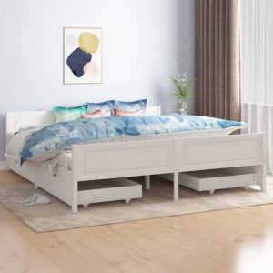 Okvir za krevet s 4 ladice bijeli 180 x 200 cm masivna borovina