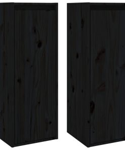Zidni ormarići 2 kom crni 30 x 30 x 80 cm od masivne borovine