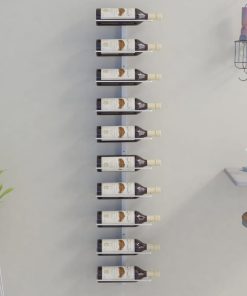 Zidni stalak za vino za 10 boca bijeli metalni