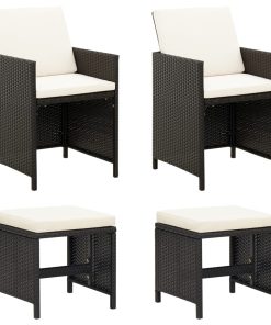 4-dijelni set vrtnih stolica i stolaca od poliratana crni
