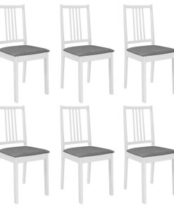 Blagovaonske stolice od masivnog drva s jastucima 6 kom bijele