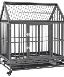Kavez za pse s kotačima i krovom čelični 92 x 62 x 106 cm