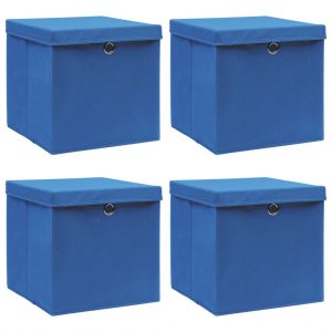 Kutije za pohranu s poklopcima 4 kom plave 32x32x32 cm tkanina