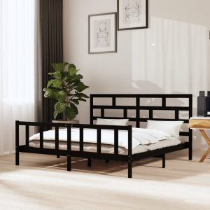 Okvir za krevet od masivne borovine crni 200 x 200 cm