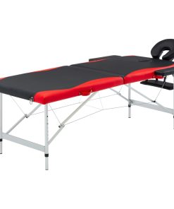 Sklopivi masažni stol s 2 zone aluminijski crno-crveni
